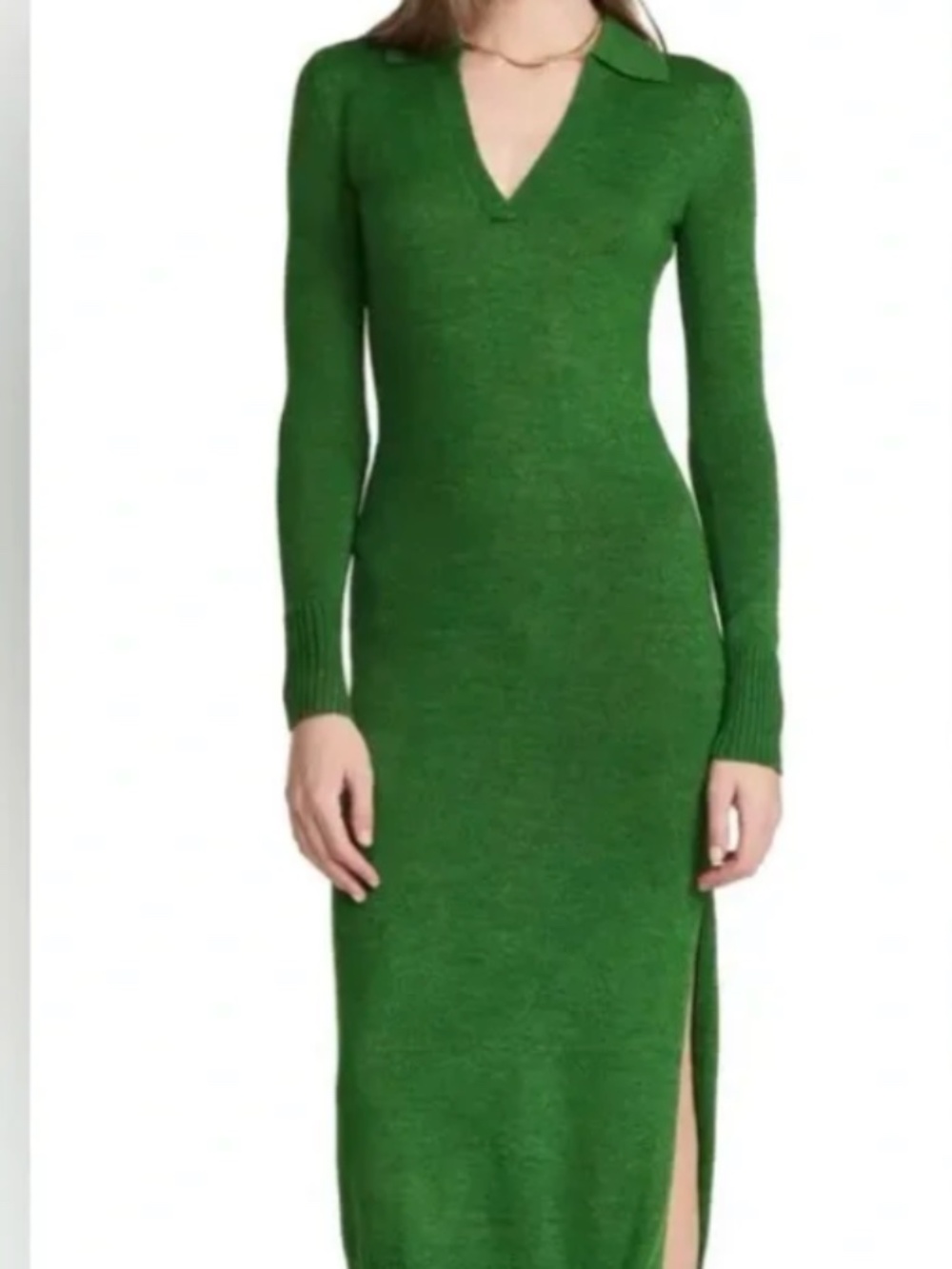 NWT Staud Crown Dress Emerald Green maxi slit size M Merino Wool Blend